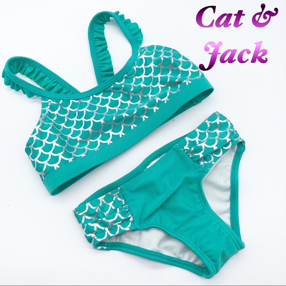 Cat & Jack Other - Cat & Jack Teal Mermaid two piece SwimSuit XS 4/5